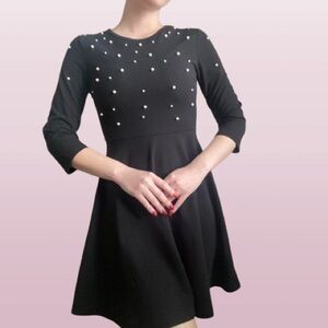 Pearl-Adorned Skater Dress